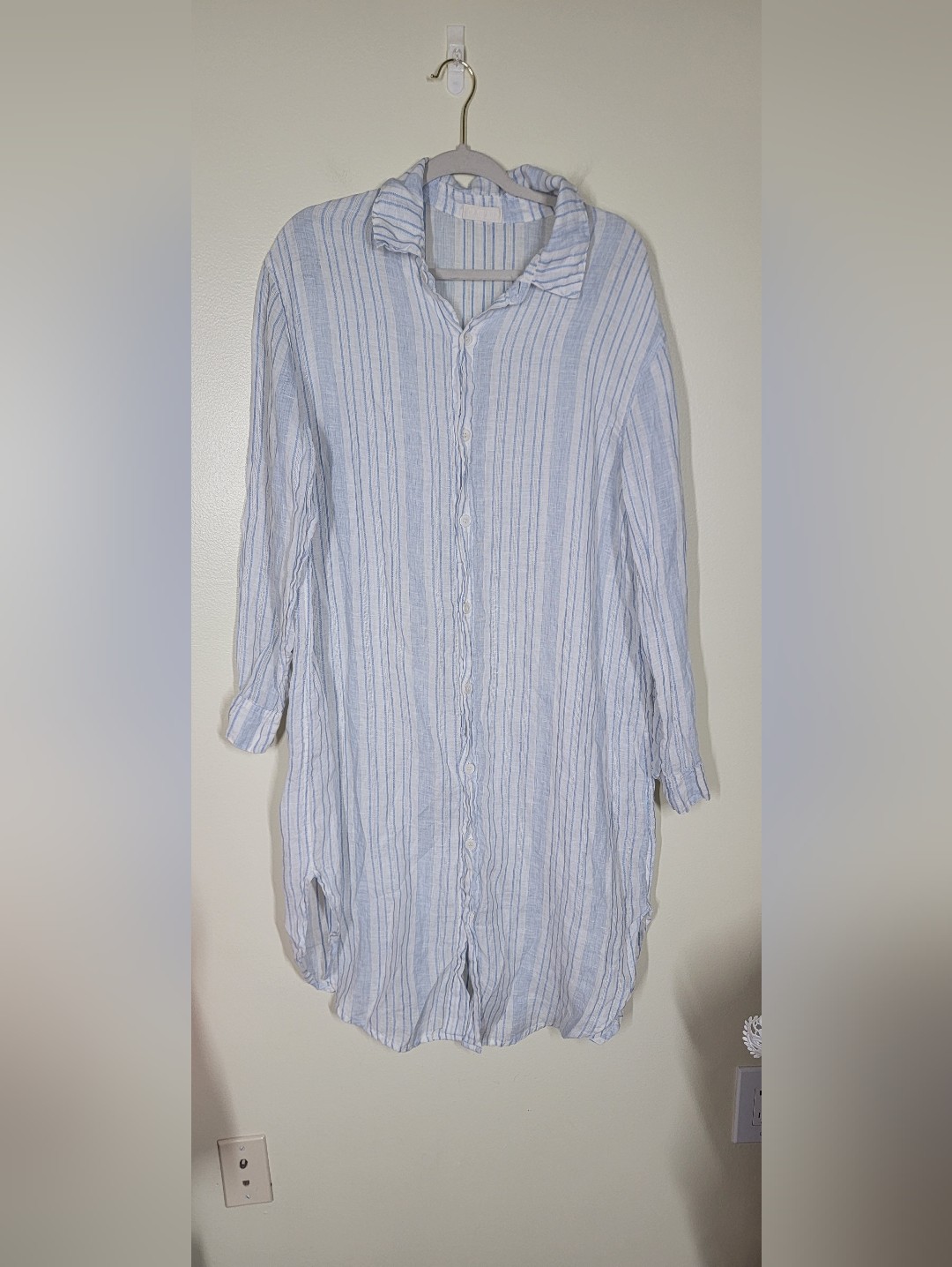 Cp Shades Linen Blue And White Striped Maxi Shirt Dress Cover Up Size Large